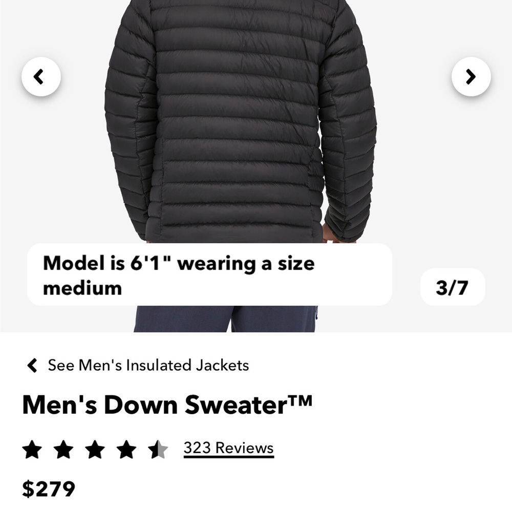Men’s Patagonia Down Sweater Jacket lightly worn